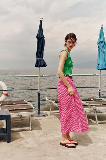 JUPE MI-LONGUE À CARREAUX - Fuchsia de Zara - Image 2