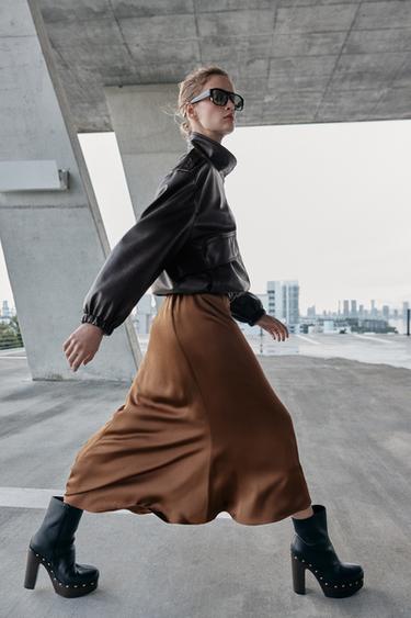 حذاء للكاحل ببلاتفورم من الجلد - أسود الخاص بـ Zara