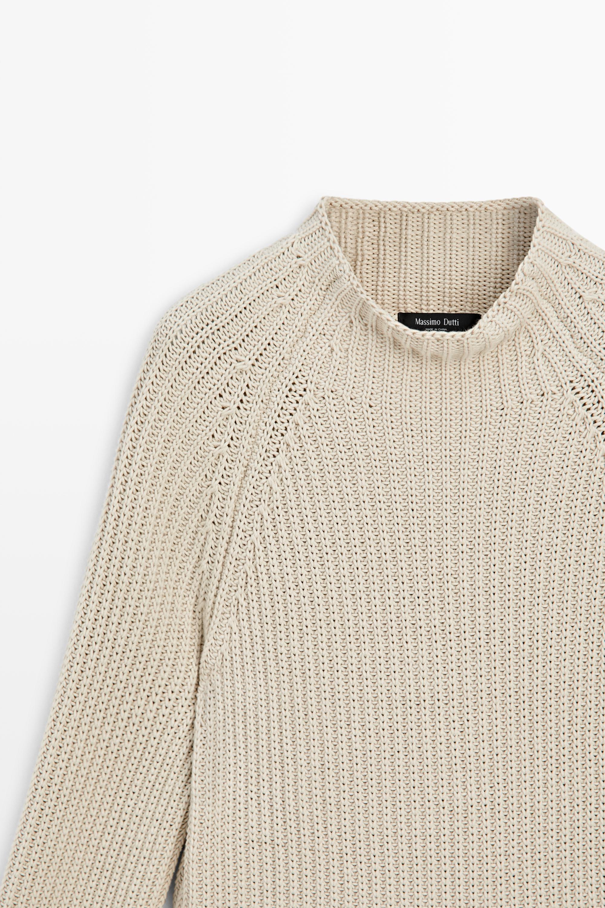100% cotton purl knit sweater