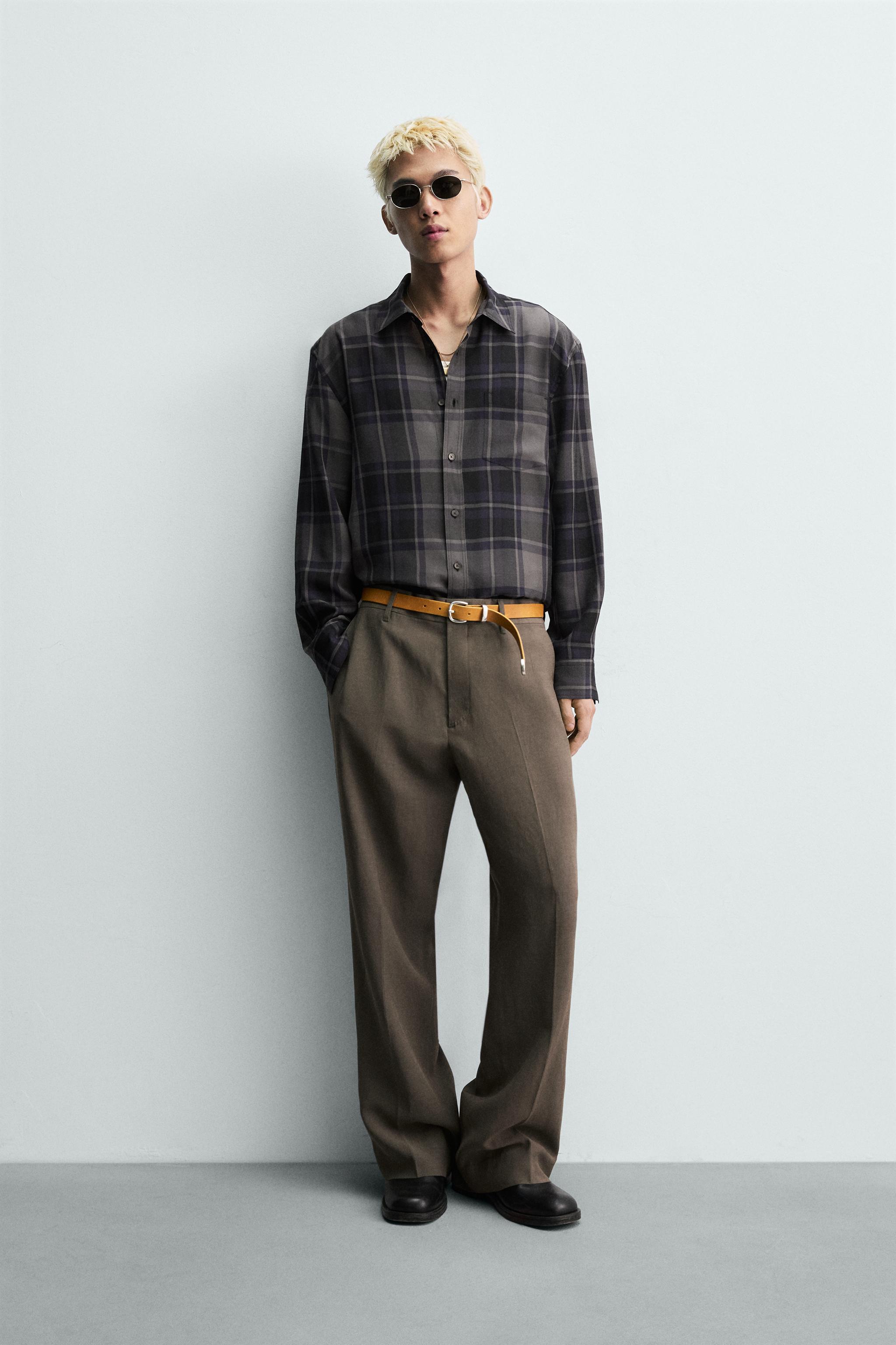 ZARA ／ ビスコースウールセットアップ フレアフィット ビスコース - リネン スーツパンツ - ブラウン/モール