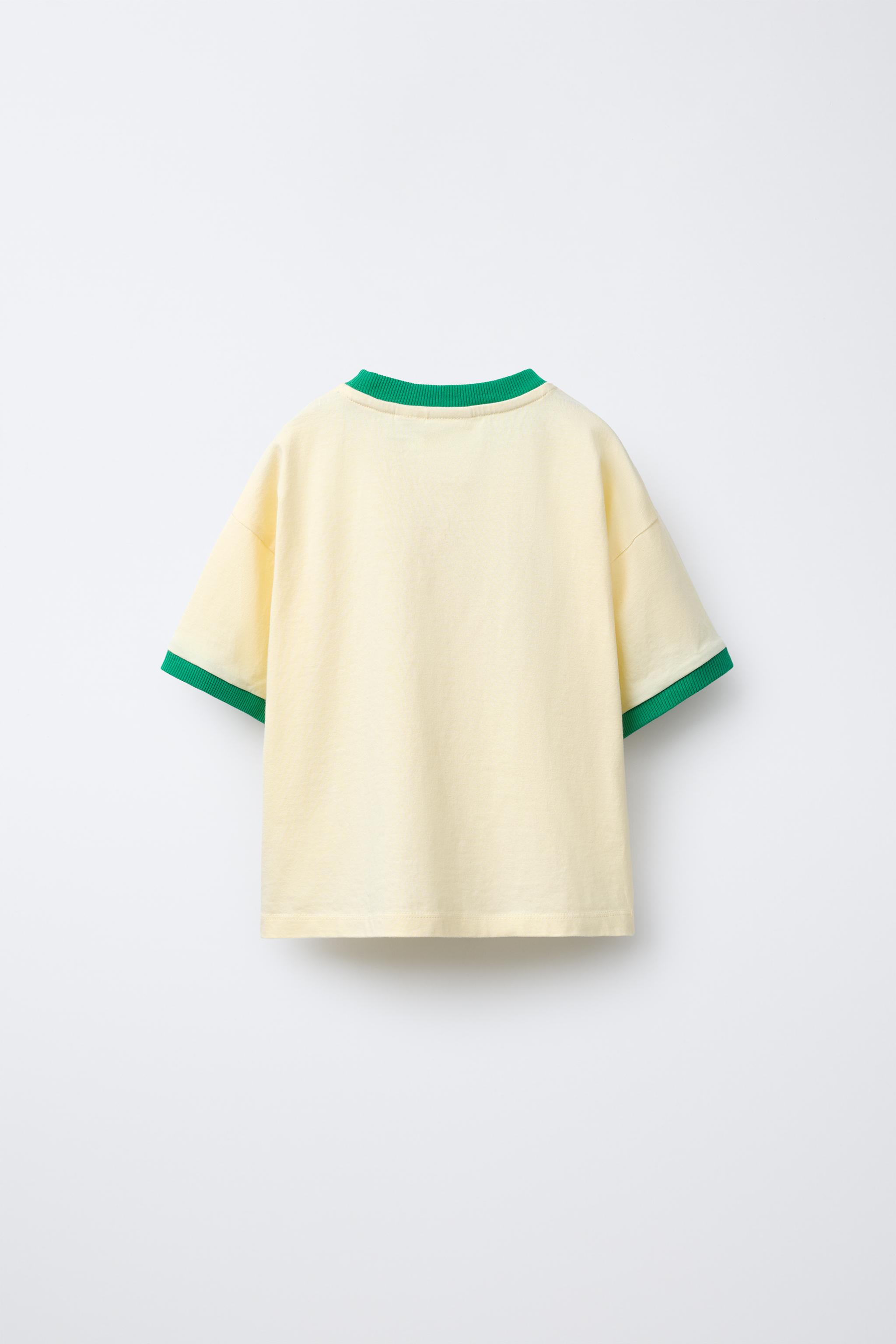 T-SHIRT WITH CONTRAST SLOGAN TRIM - Light yellow | ZARA