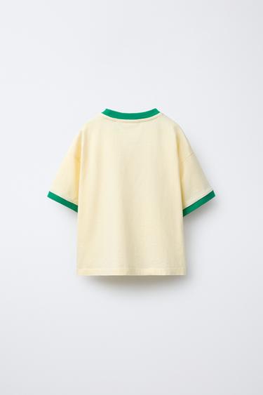 T-SHIRT WITH CONTRAST SLOGAN TRIM - Light yellow by Zara - Image 1