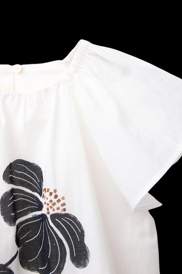 BLUSE MIT BLUMENMUSTER - Cremefarben / Schwarz von Zara
