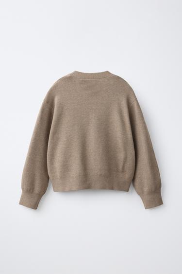 V-NECK KNIT CARDIGAN — taupe brown 2