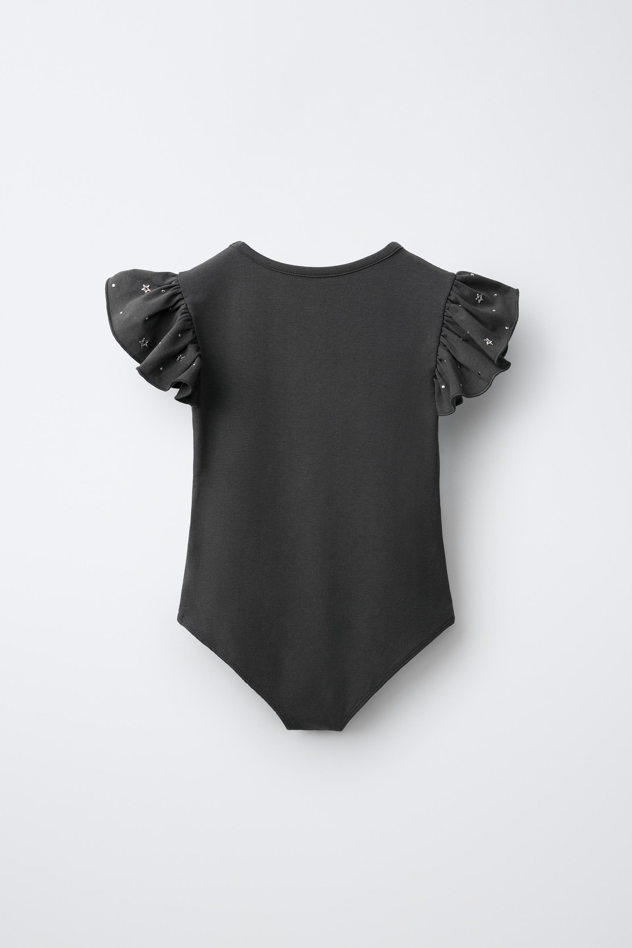 STUDDED RUFFLE SLEEVE BODYSUIT — Anthracite grey
