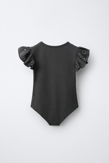 STUDDED RUFFLE SLEEVE BODYSUIT — Anthracite grey 2
