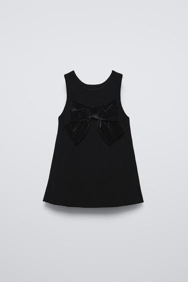 Zara BOW TRIM KNIT DRESS - Black