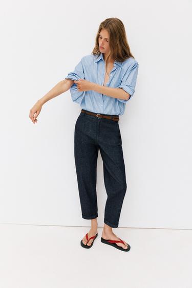 Zara BRAIDED BELT CHINO PANTS - Indigo