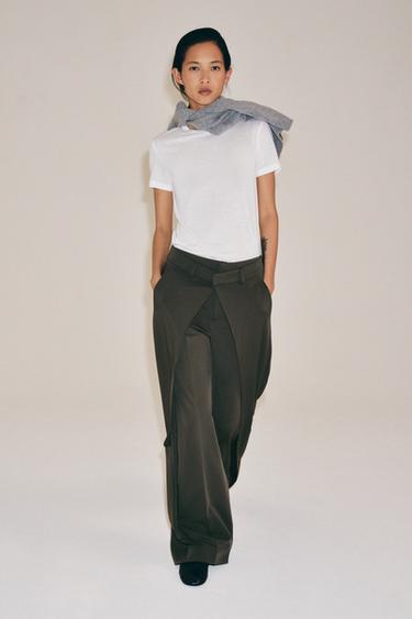PANTALÓN PLIEGUES DELANTEROS ZW COLLECTION - Verde gris de Zara
