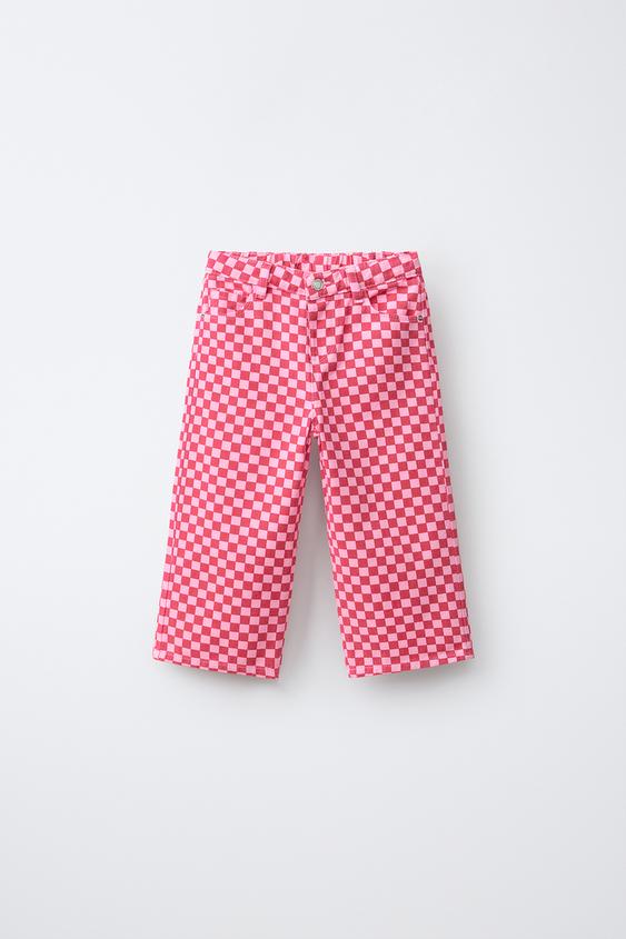 შარვალი კიულოტი ჭადრაკისებრი პრინტი - Zara-ს Pink / White - სურათი 0