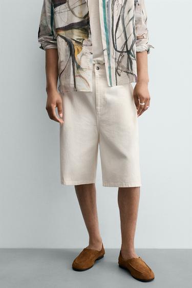 Zara SAMUEL DE SABOIA X ZARA JACQUARD DENIM SHORTS - Oyster-white