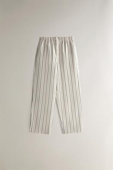 STRIPED COTTON TROUSERS - Ecru by Zara - Image 0
