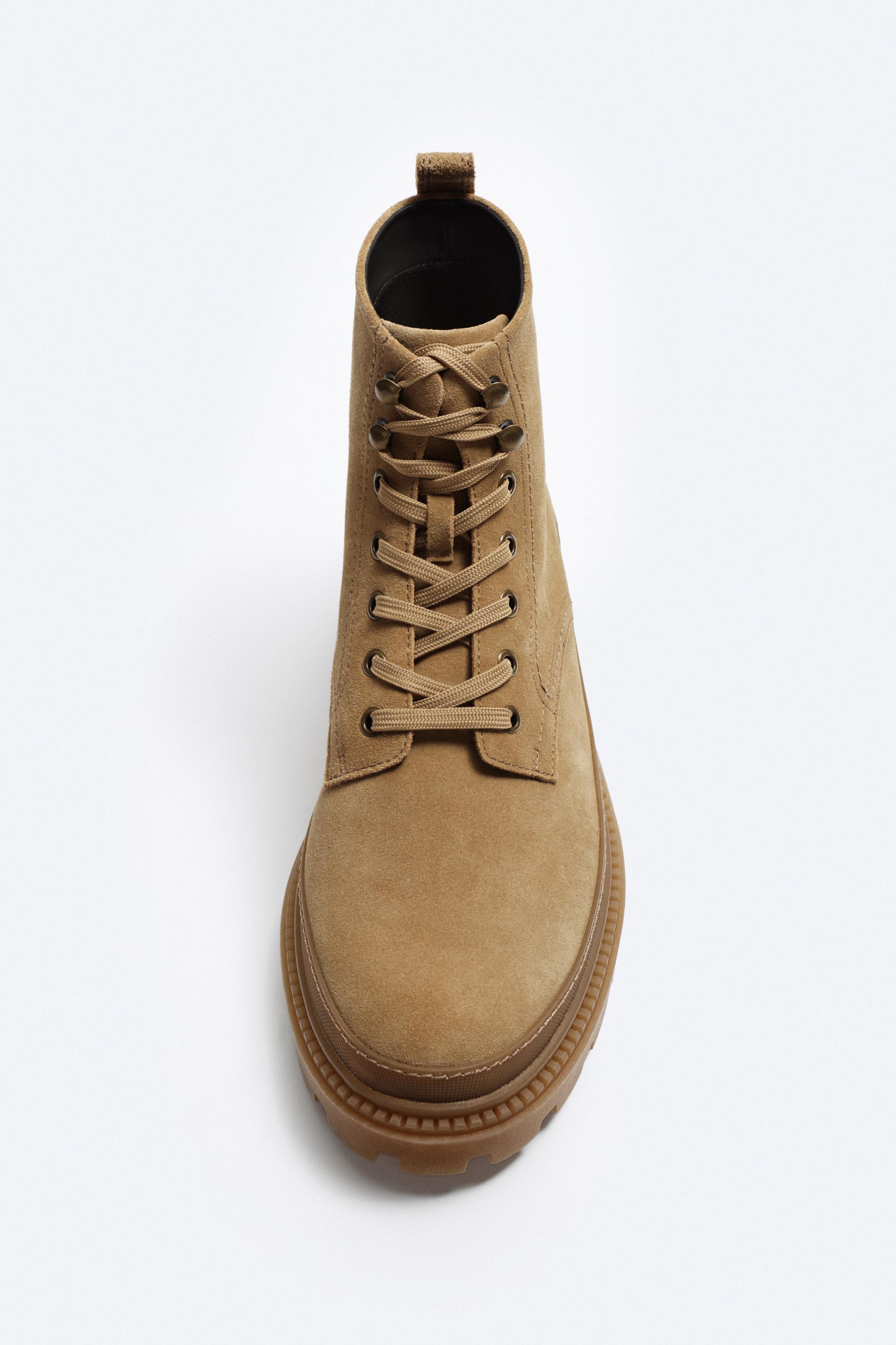 SPLIT SUEDE LACE-UP BOOTS - Medium Brown | ZARA Angola