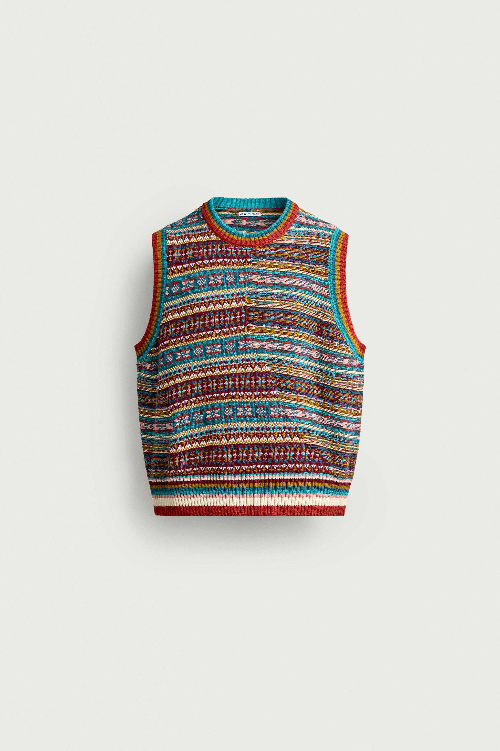 PATCHWORK JACQUARD KNIT VEST - Turquoise | ZARA United Kingdom