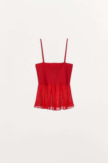 CONTRAST RIB KNIT TOP WITH RUFFLES - Red by Zara - Image 2