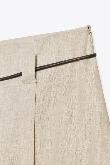 LINEN BLEND MIDI SKIRT WITH BELT - Sand by Zara - Image 5
