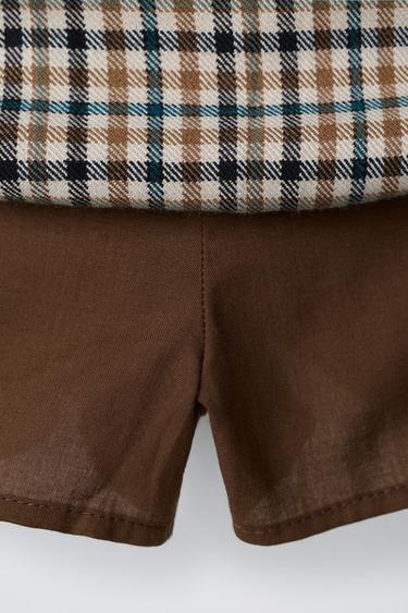 JUPE-SHORT À CARREAUX ET PLIS PLATS - Marron clair de Zara - Image 3