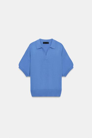 POLO EN MAILLE À MANCHES COURTES - Bleu de Zara - Image 6