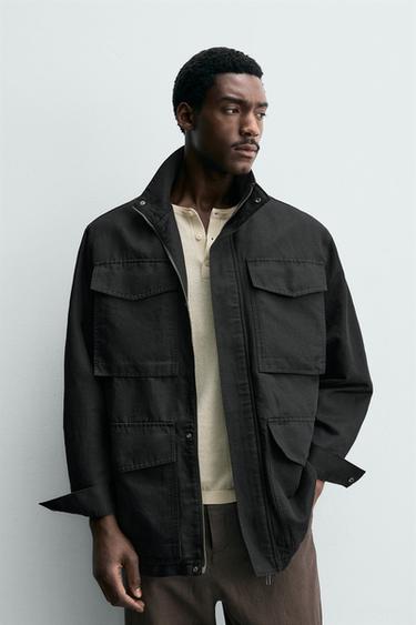 OVERSHIRT ΜΕ ΞΕΒΑΜΜΕΝΗ ΟΨΗ ΚΑΙ ΤΣΕΠΕΣ UTILITY - Μαύρο του Zara