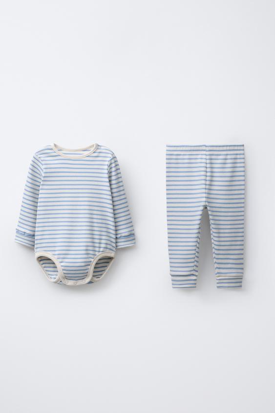 STRIPED BODYSUIT AND LEGGINGS SET - Light blue by Zara - Image 0