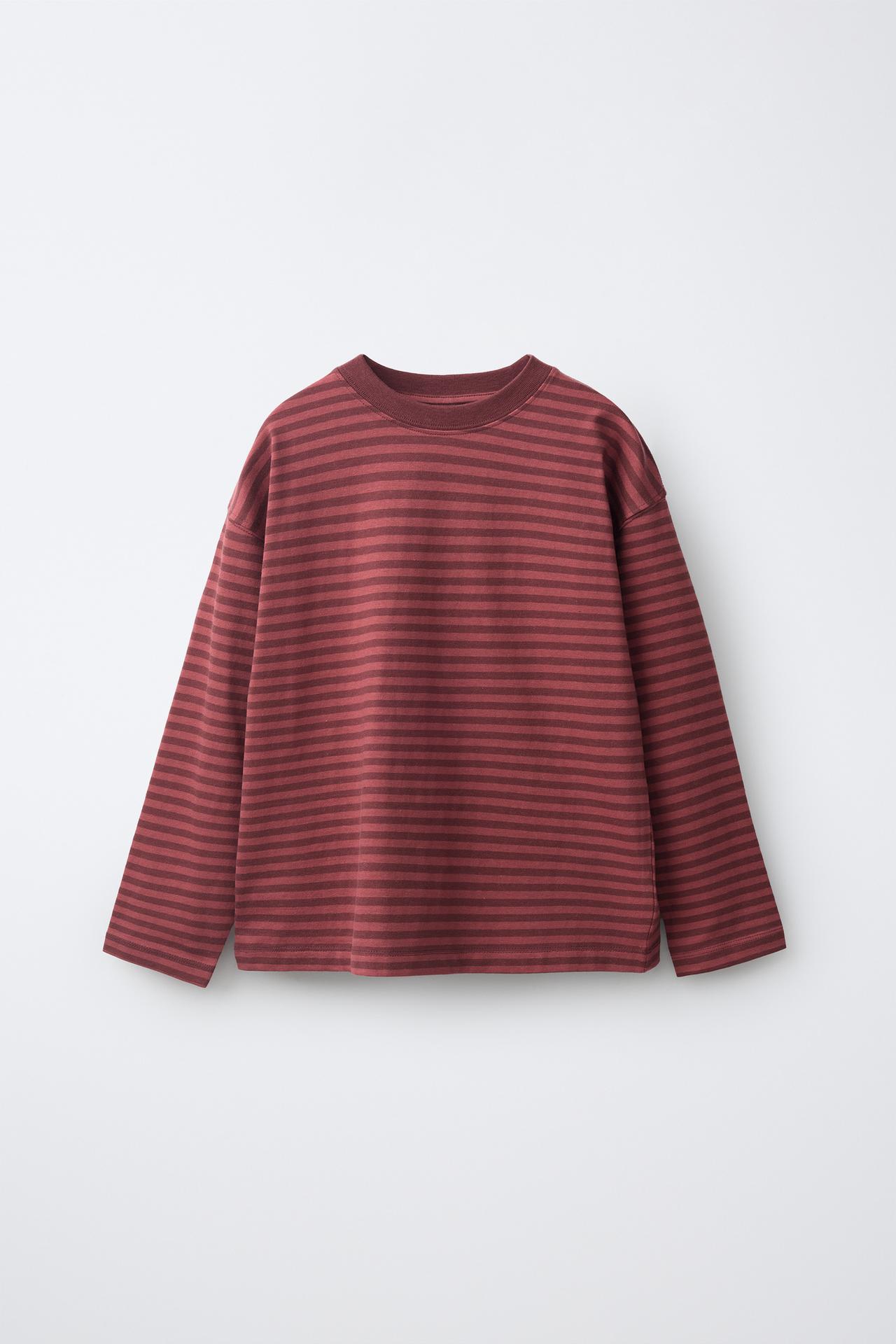 STRIPED PRINT T-SHIRT — Wine