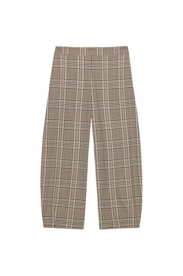 CHECK BARREL TROUSERS - Ecru / Maroon by Zara