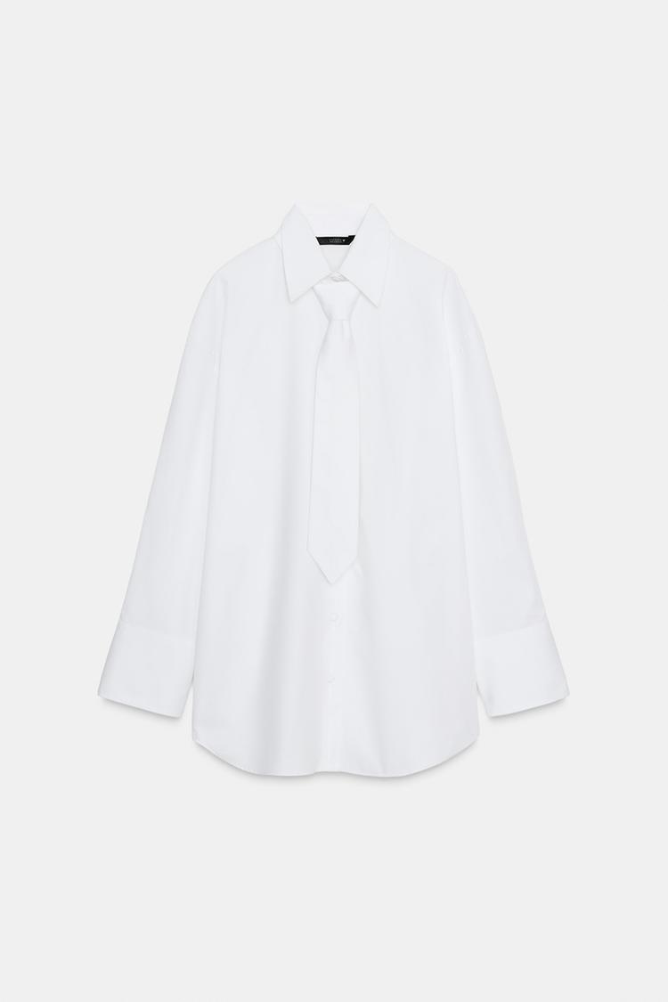 Grey Pleat Derby — POPLIN SHIRT WITH TIE
