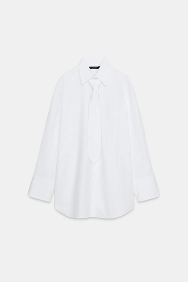 Zara POPLIN SHIRT WITH TIE - White