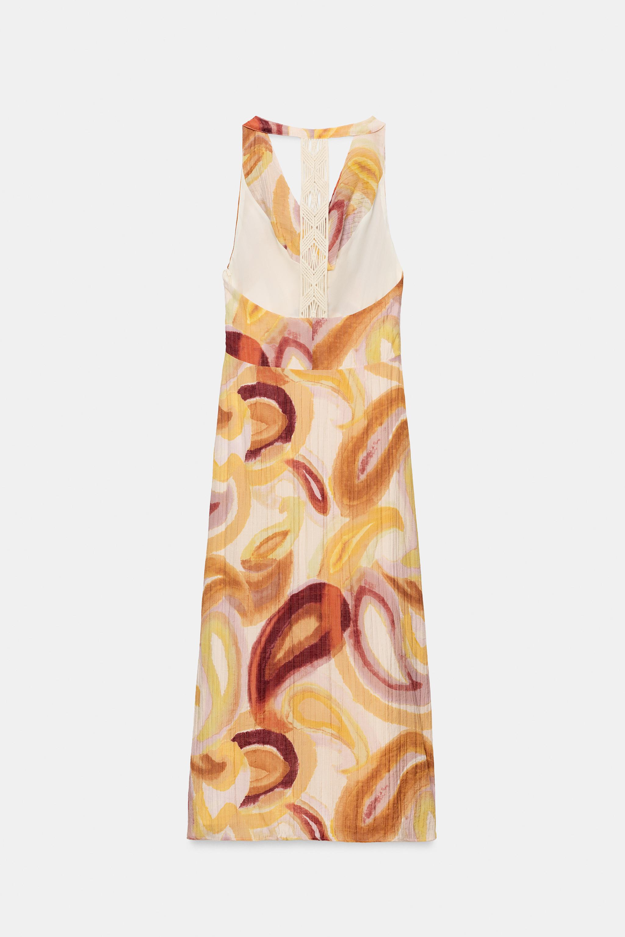 PRINTED MIDI DRESS WITH COMBINATION BACK