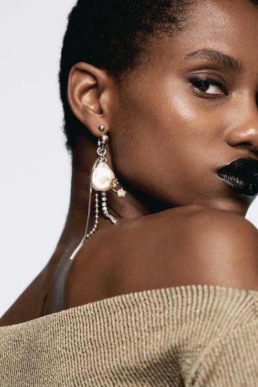BEJEWELLED FAUX PEARL PIERCING EARRINGS - Silver by Zara - Image 0