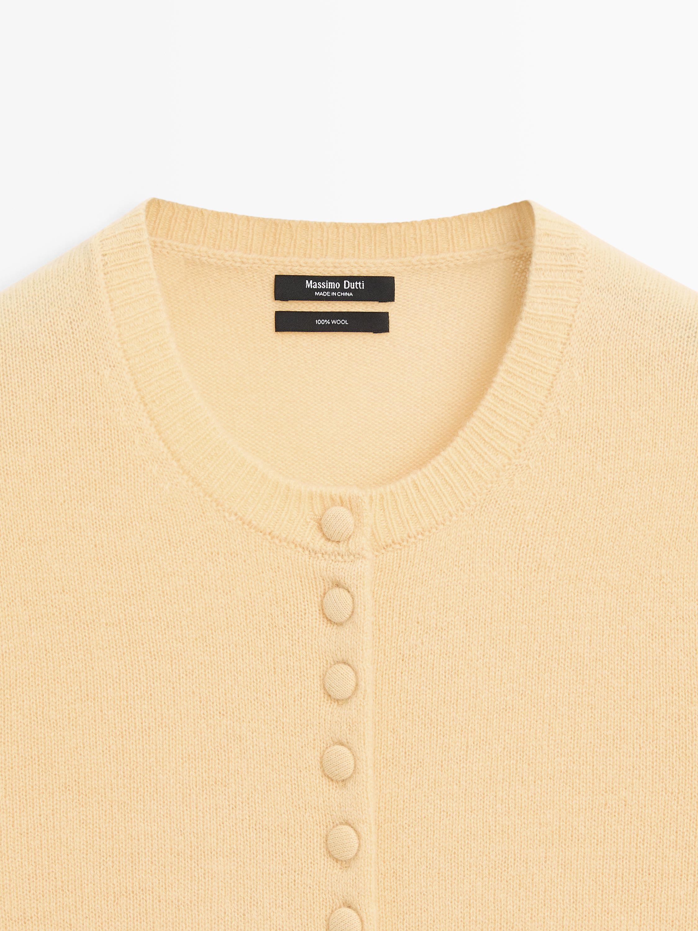 Short sleeve 100% wool knit cardigan