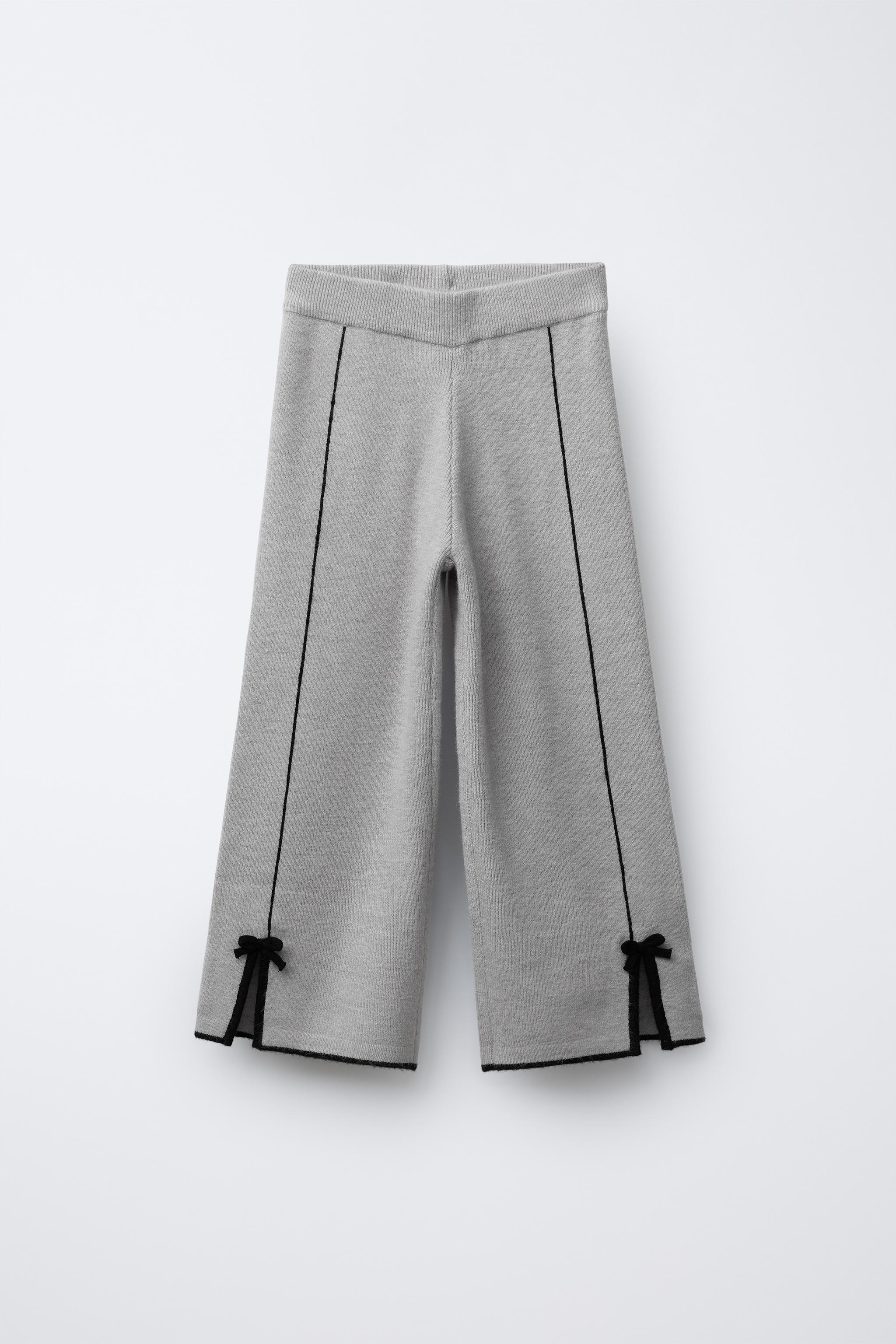 STRAIGHT LEG KNIT PANTS WITH BOWS - Gray | ZARA United States