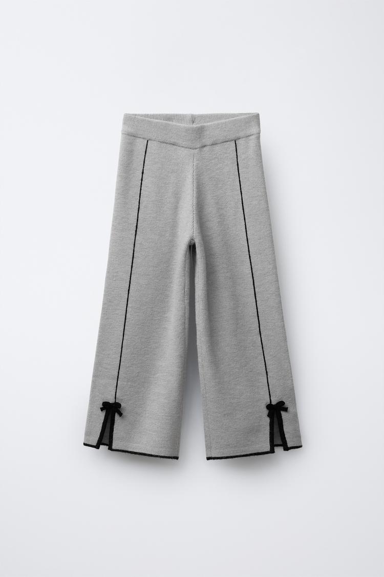 STRAIGHT FIT KNIT TROUSERS WITH BOWS Grey ZARA United Kingdom