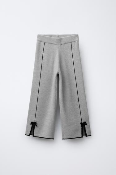 STRAIGHT FIT KNIT TROUSERS WITH BOWS - Grey by Zara - Image 0