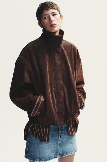 SUEDE LEATHER JACKET - Dark brown by Zara - Image 1