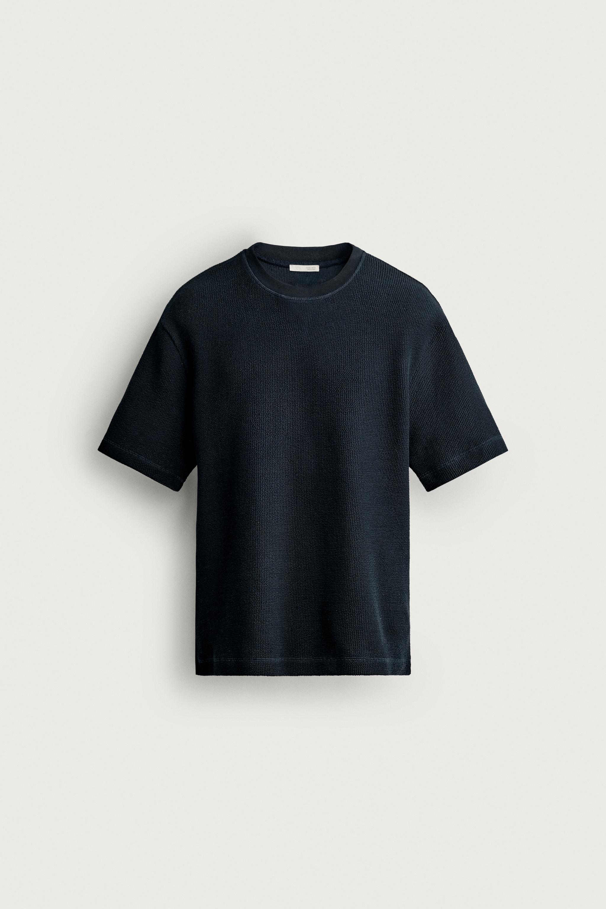SEERSUCKER REGULAR FIT T-SHIRT — Navy blue