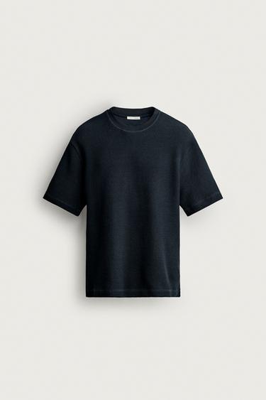 T-SHIRT REGULAR FIT SEERSUCKER - Bleu marine de Zara