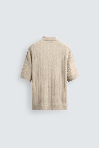 POLO EN MAILLE CANNELÉE - Écru de Zara - Image 7