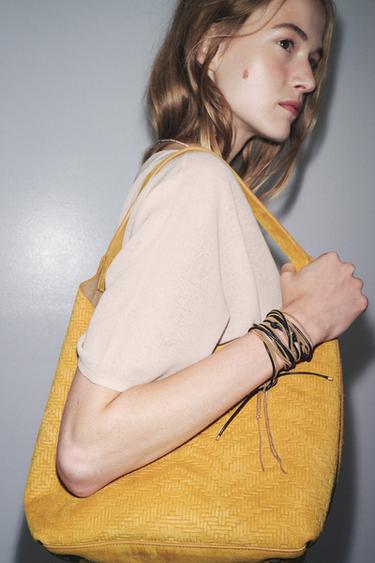 BORSA INTRECCIATA IN PELLE SCAMOSCIATA - Giallo di Zara