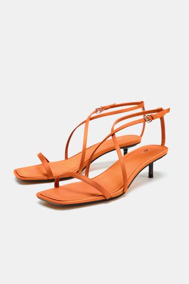 SANDALES À BRIDES CROISÉES AVEC EFFET SATINÉ - Orange de Zara - Image 4