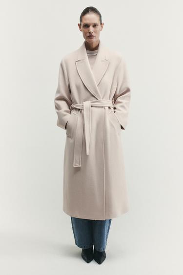 LONG WOOL COAT WITH BELT - Beige by Zara