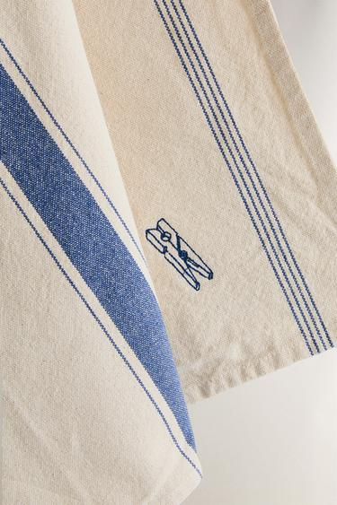 TORCHON COTON BRODÉ NETTOYAGE - Bleu de Zara - Image 2