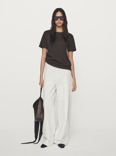 T-shirt à col rond 100 % coton interlock - Marron de Zara - Image 0