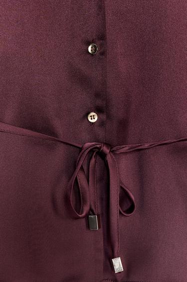 SATIN SHIRT WITH BELT - Burgundy by Zara