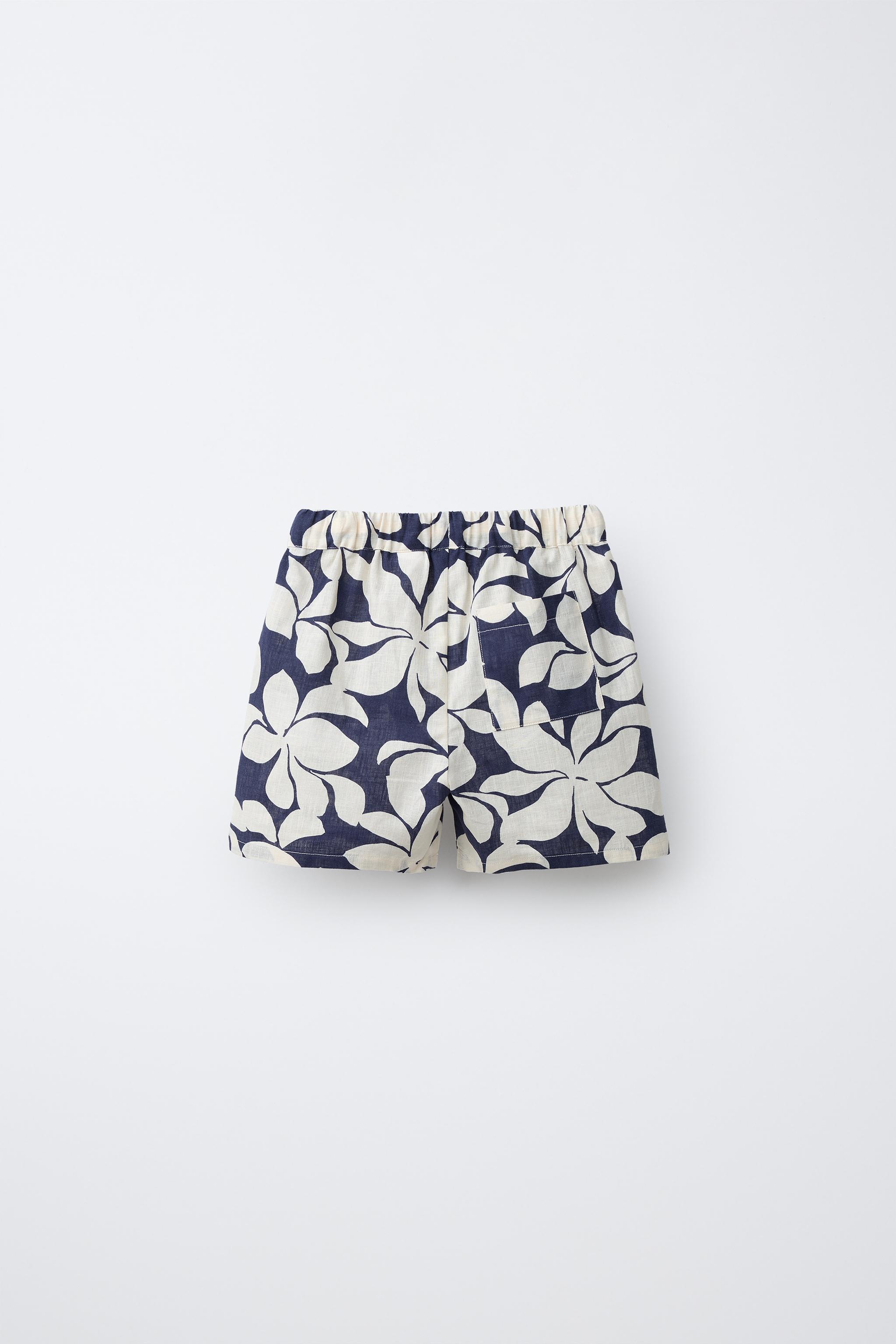 SHORT IMPRIMÉ FLEURS AVEC COTON ET LIN