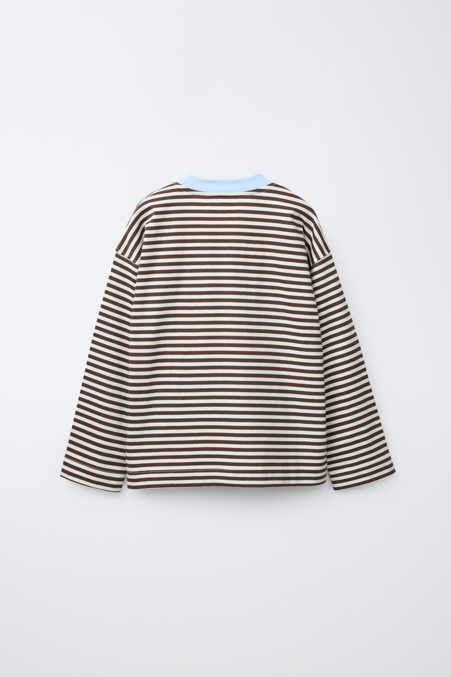 Детская футболка Zara Striped Text, цвет: Коричневый / Экрю — фото 2