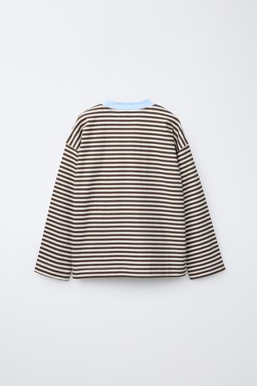 STRIPED TEXT T-SHIRT — Brown / Ecru 2