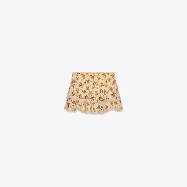 FALDA MINI FLORES VOLANTES - Beige / Tostado de Zara