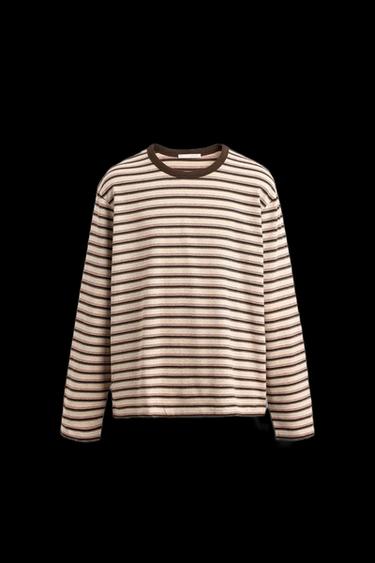 Zara STRIPED JACQUARD T-SHIRT - Beige-brown - Image 0