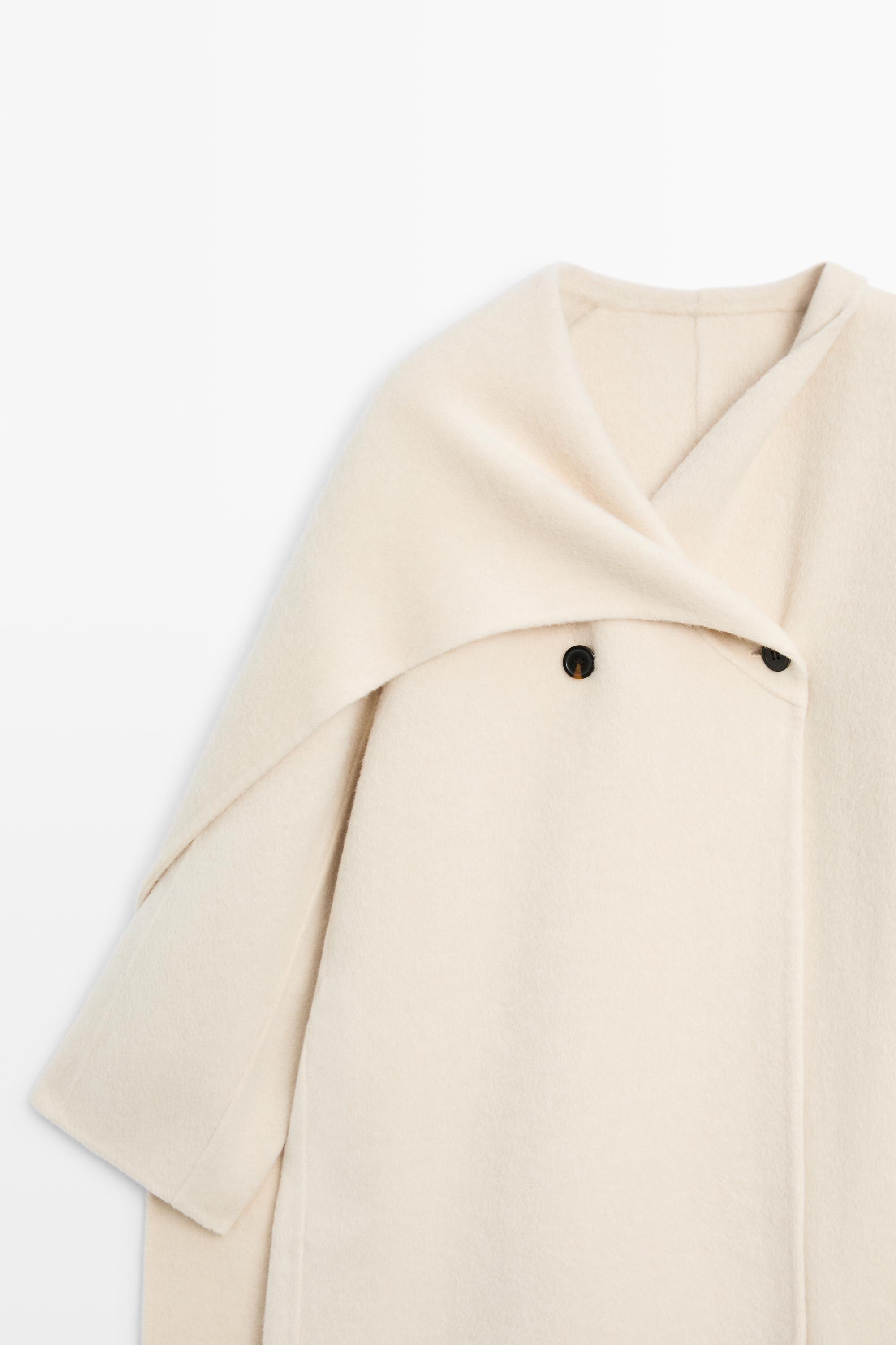 100% wool long coat with scarf